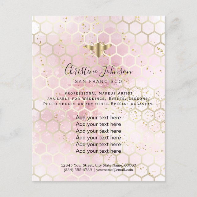 Bee Honeycomb on pink watercolor Flyer (Vorne)