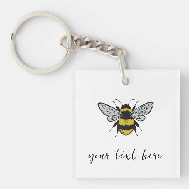 Bee Illustration - Fügen Sie Ihren eigenen Text hi Schlüsselanhänger (Vorderseite)