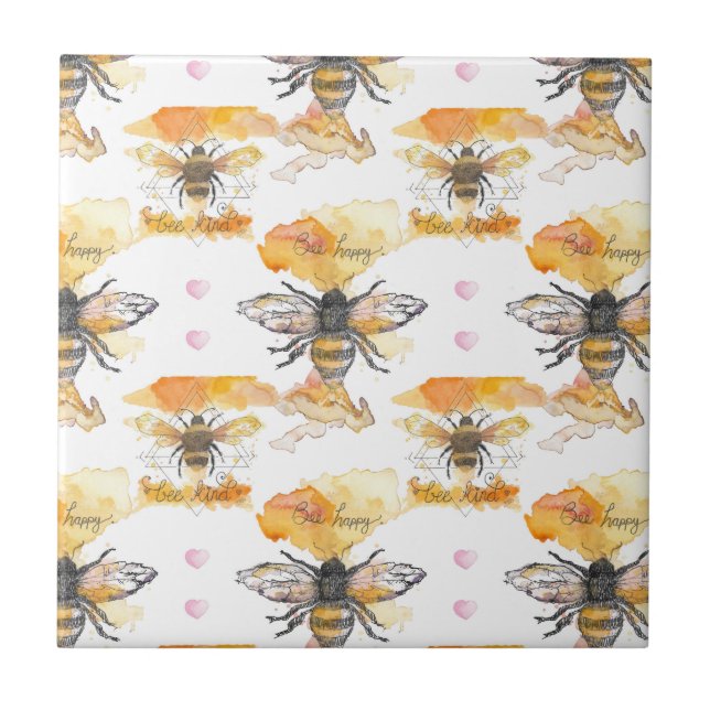 Bee Kind - Bee Happy Fliese (Vorderseite)
