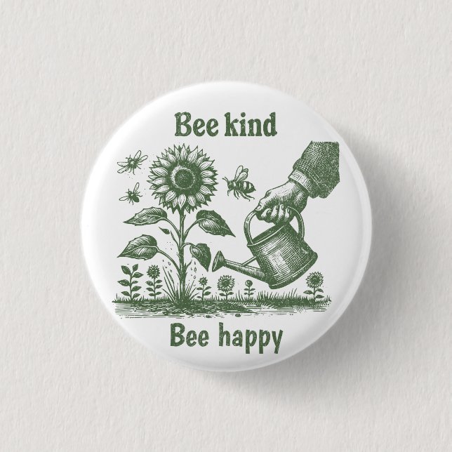 Bee Kind Bee Happy  Sunflower Gardening  Button (Vorderseite)