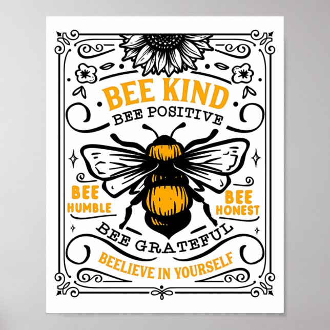 Bee Kind Bee Positive T-Shirt  Poster (Vorne)