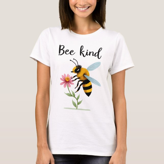 Bee Kind: Cute Bee with Tiny Flower T-Shirt (Vorderseite)