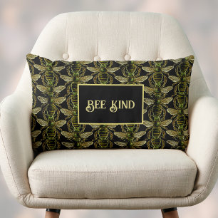 Bee Kind Elegantes Gold und Black Bee Muster Lendenkissen