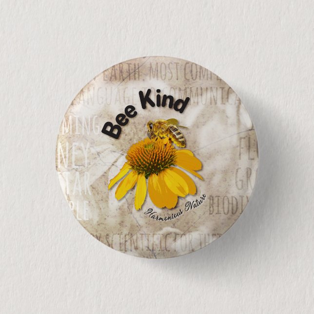 Bee Kind - Harmonische Natur Button (Vorderseite)