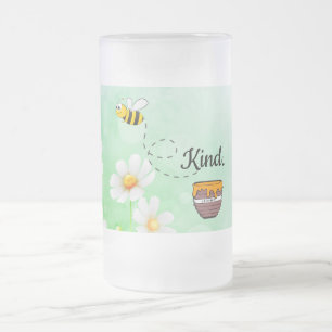 Bee Kind Honey Blumeninsekt Cartoon Mattglas Bierglas