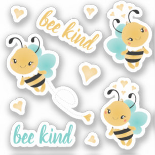 Bee Kind Hummel Hörnchen Gelb Blau Aufkleber