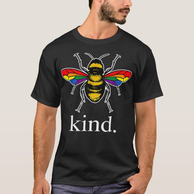 Bee Kind LGBTQ Ally Gay Pride Rainbow Bumblebee Po T-Shirt (Vorderseite)