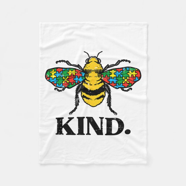 Bee Kind Puzzle Cute Autism Awareness Acceptance A Fleecedecke (Vorderseite)