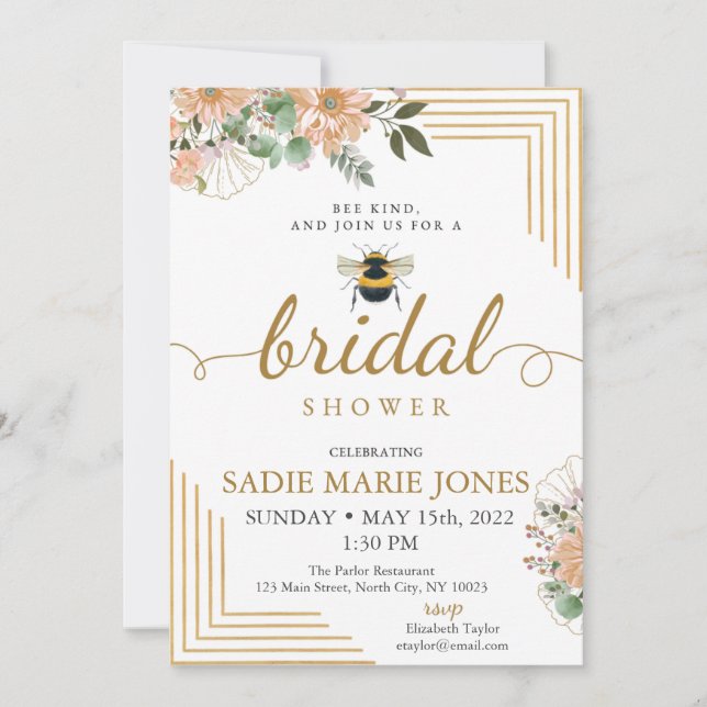 Bee Kind Red Blume Bridal Dusche Einladung (Vorderseite)