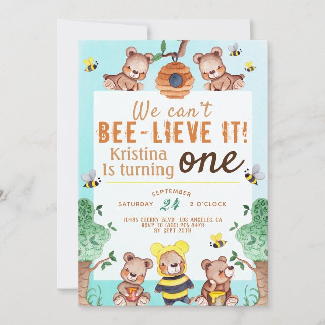 Bee-lieve It Honey Bear Birthday Einladung (Vorderseite)