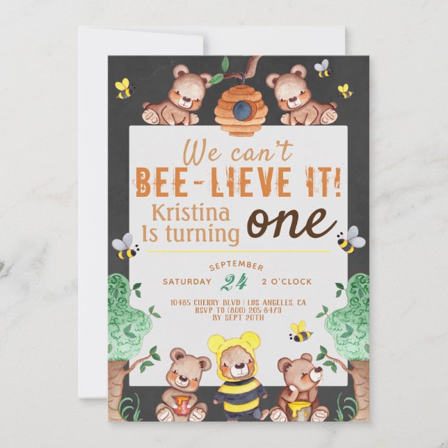 Bee-lieve It Honey Bear Birthday Einladung (Vorderseite)