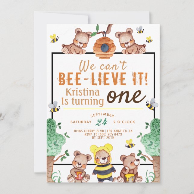 Bee-lieve It Honey Bear Birthday Einladung (Vorderseite)