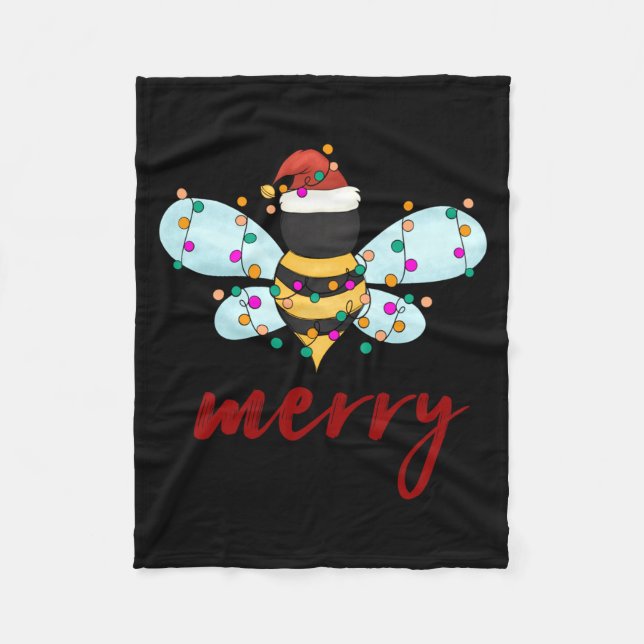 Bee Merry Christmas Bee In Santa Hat Cute Merry Xm Fleecedecke (Vorderseite)