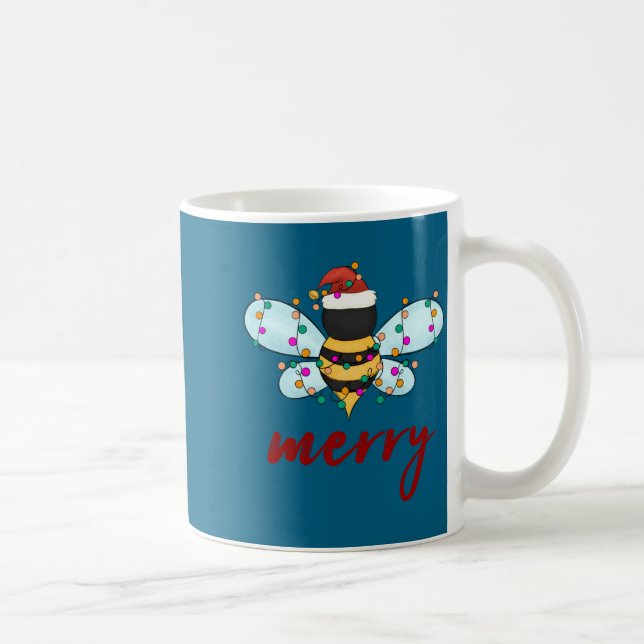 Bee Merry Christmas Bee In Santa Hat Cute Merry Xm Kaffeetasse (Rechts)