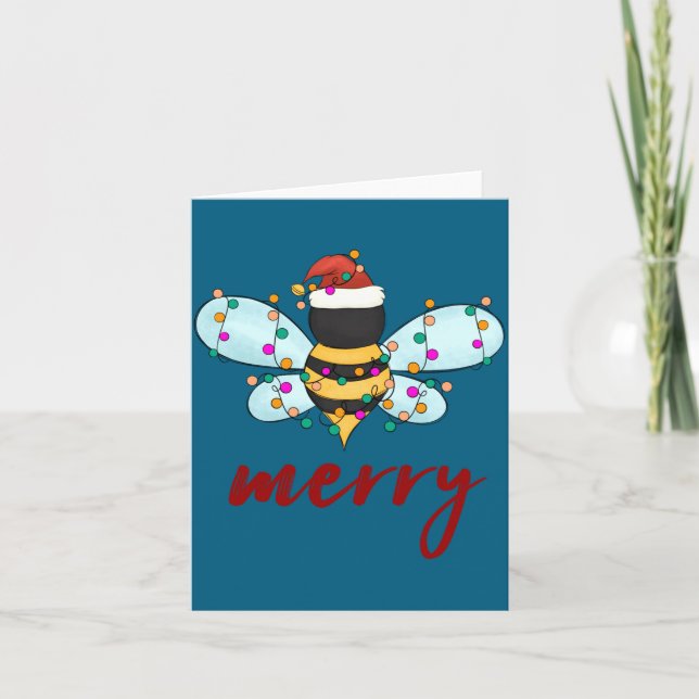 Bee Merry Christmas Bee In Santa Hat Cute Merry Xm Karte (Vorderseite)
