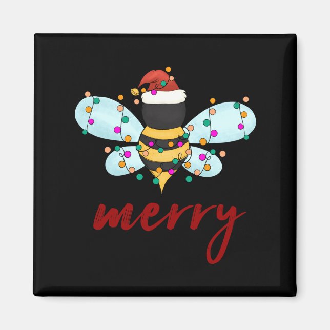 Bee Merry Christmas Bee In Santa Hat Cute Merry Xm Magnet (Vorne)