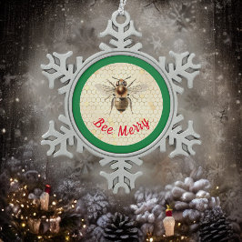 Bee Merry Christmas Bee Schneeflocken Zinn-Ornament