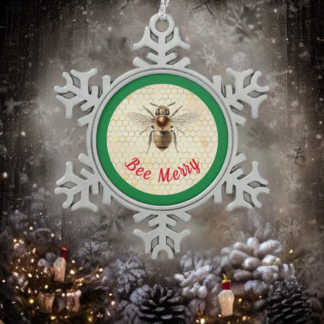 Bee Merry Christmas Bee Schneeflocken Zinn-Ornament (Von Creator hochgeladen)