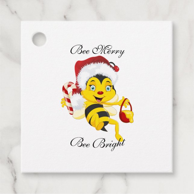 Bee Merry Christmas Cartoon Geschenkanhänger (Vorderseite)