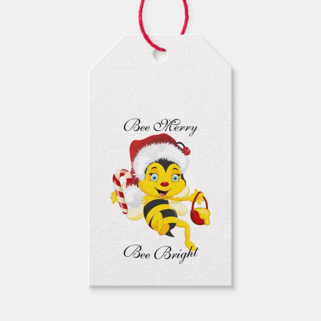 Bee Merry Christmas Cartoon Geschenkanhänger (Vorderseite)