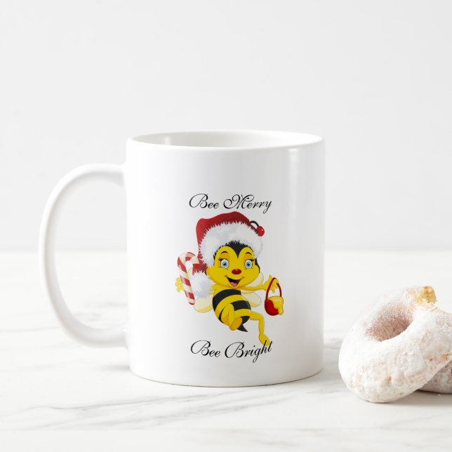 Bee Merry Christmas Cartoon Kaffeetasse (Mit Donut)