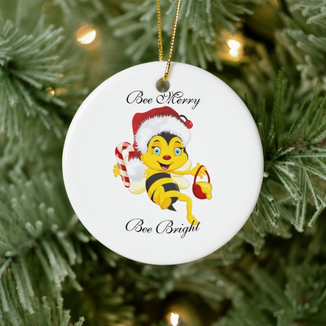 Bee Merry Christmas Cartoon Keramik Ornament (Baum)