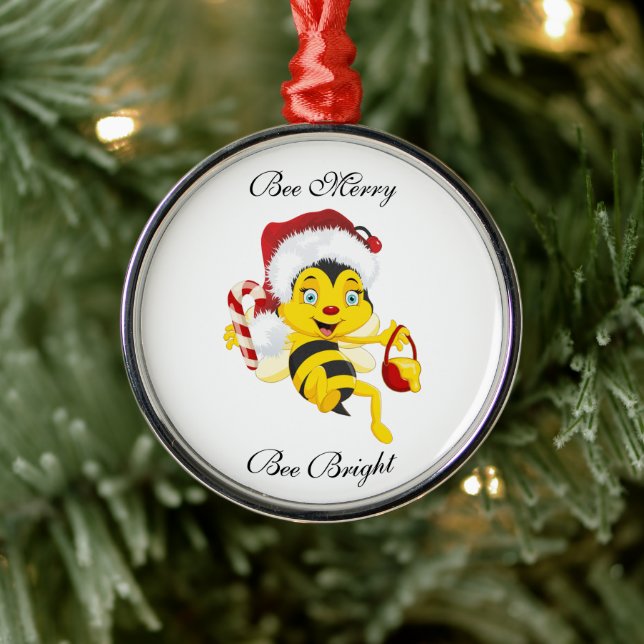 Bee Merry Christmas Cartoon Ornament Aus Metall (Baum)