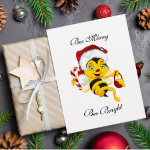 Bee Merry Christmas Cartoon Postkarte