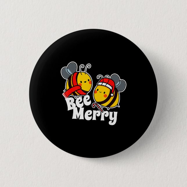 Bee Merry _ Cute Honey Bees Santa Claus _ Christma Button (Vorderseite)