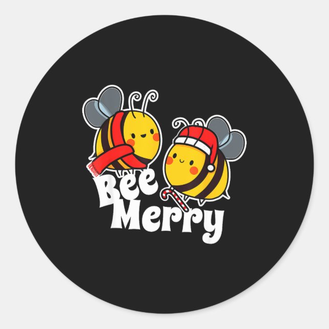 Bee Merry _ Cute Honey Bees Santa Claus _ Christma Runder Aufkleber (Vorderseite)