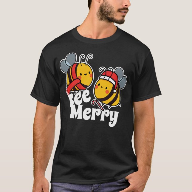 Bee Merry  Cute Honey Bees Santa Claus  Christmas T-Shirt (Vorderseite)