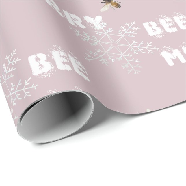 Bee Merry Dreamy Snowflakes Beekeeper Holiday Pink Geschenkpapier (Rolleneckpunkt)