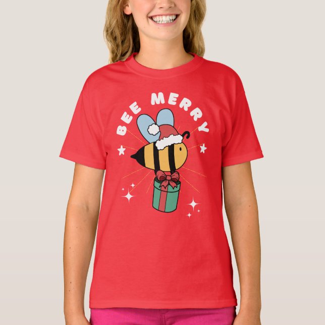 BEE MERRY FUNNY SANTA CHRISTMAS HELPER T-Shirt (Vorderseite)