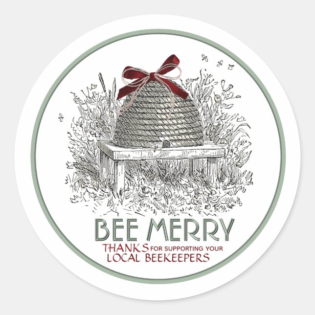 Bee Merry Holiday Honey Skep mit Red Bow Sticker (Vorderseite)