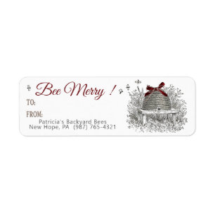 Bee Merry Honey Geschenk Label Red Bow Skep Weihna