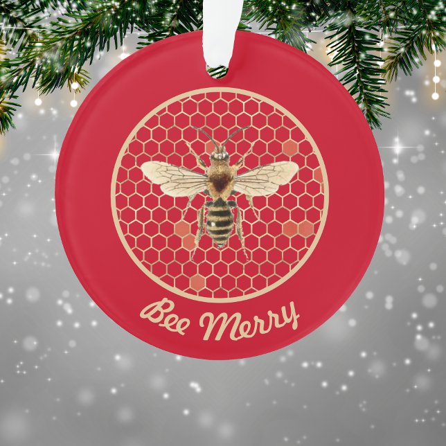 Bee Merry Royal Bee and Honeycomb on Red Ornament (Von Creator hochgeladen)