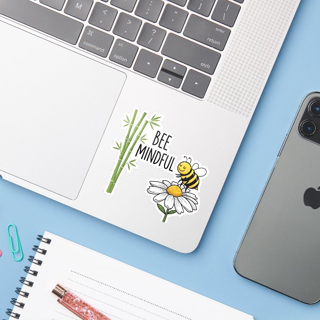 Bee Mindful Sticker (Laptop mit iPhone)