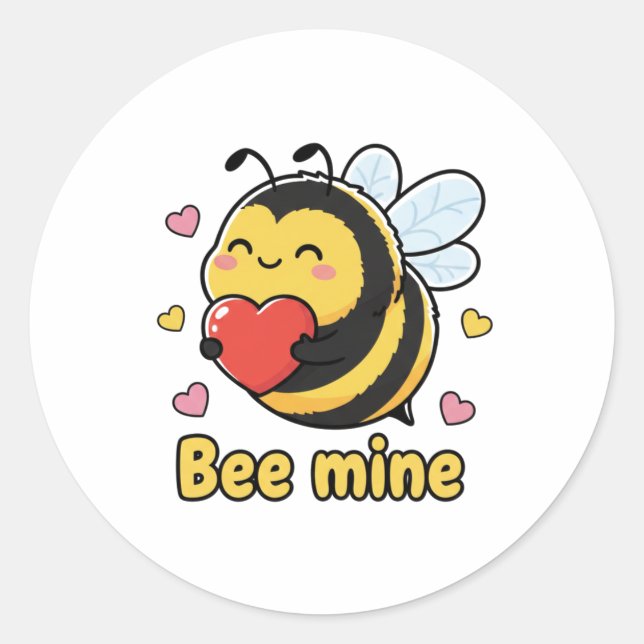 Bee Mine Cute Chubby Bumblebee Valentine Pun  Runder Aufkleber (Vorderseite)