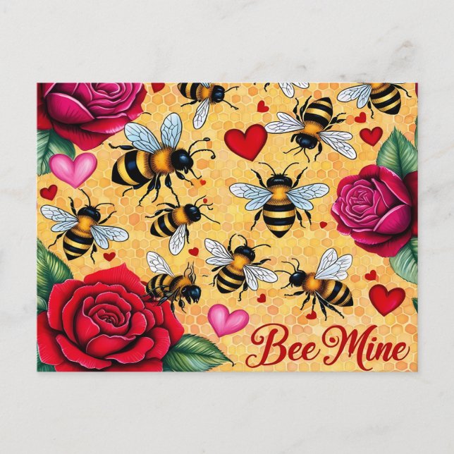 Bee Mine Golden Honey Liebe Feiertagspostkarte (Vorderseite)