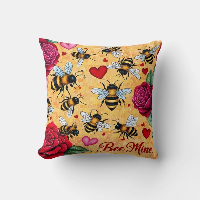 Bee Mine Golden Honey Liebe Kissen (Vorderseite)