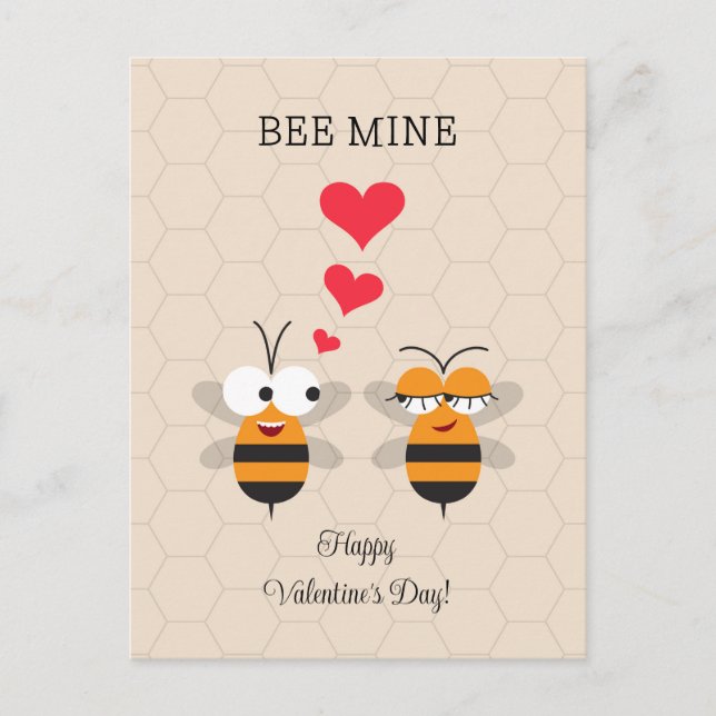 Bee Mine Honeybee Niedlich Valentinstag Feiertagspostkarte (Vorderseite)