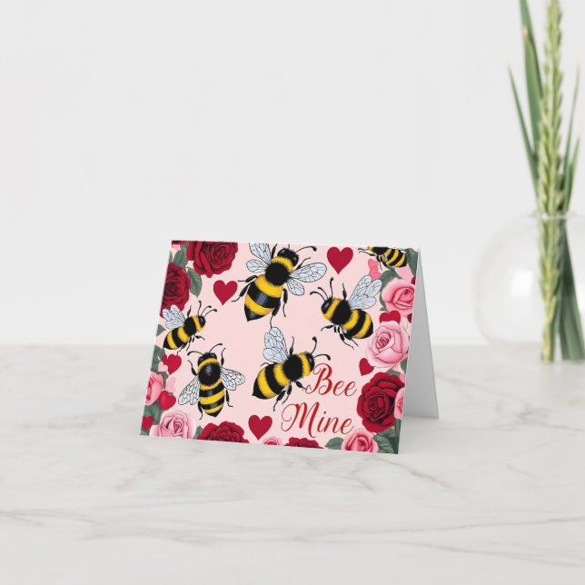 Bee Mine Liebe Buzz Design Feiertagskarte (Vorderseite)