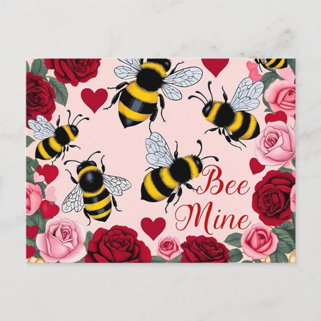 Bee Mine Liebe Buzz Design Feiertagspostkarte (Vorderseite)