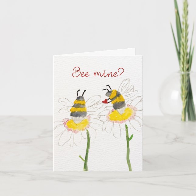 Bee Mine? on Flowers Valentine's Day Card Dankeskarte (Vorderseite)