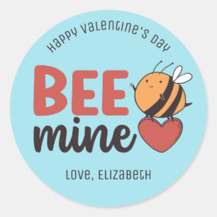Bee Mine Red Heart Funny Pun Niedlich Valentinstag Runder Aufkleber