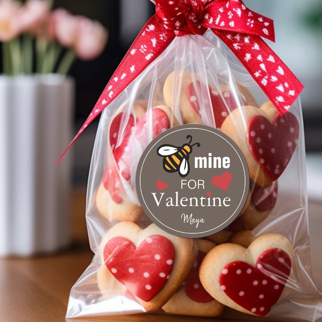 Bee Mine Valentine Bevorzugung Runder Aufkleber (Bee Mine Valentine Favor Name Classic Round Sticker)