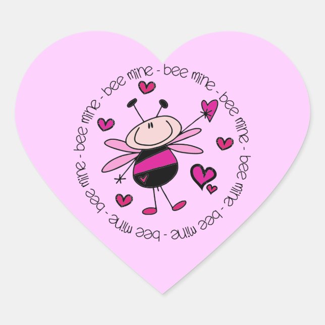 Bee Mine Valentine Herz-Aufkleber (Vorderseite)