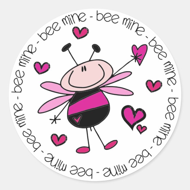 Bee Mine Valentine Runder Aufkleber (Vorderseite)