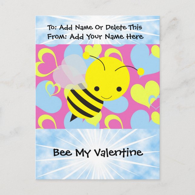 Bee My Valentine Feiertagspostkarte (Vorderseite)