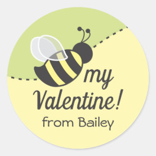 Bee My Valentine Fevor Label Round Aufkleber